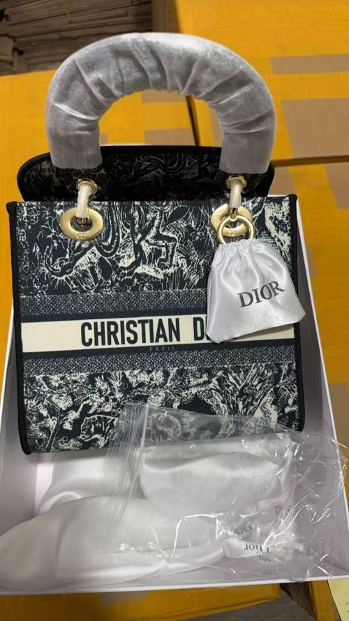 Christian Dior Medium Lady D-Lite Bag Black Gold