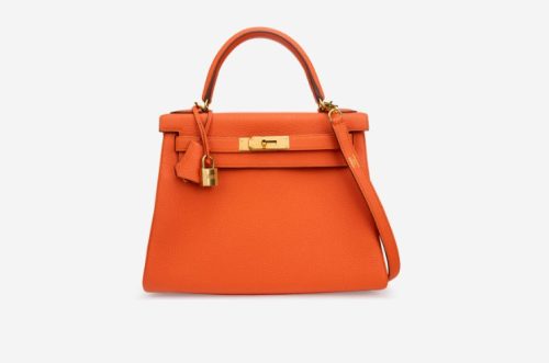 H KELLY ORANGE SELLIER ROUGE EPSOM GOLD HARDWARE 28CM