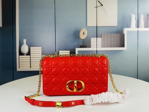 Dior Women Small Dior Caro Bag Supple Cannage Calfskin-Red