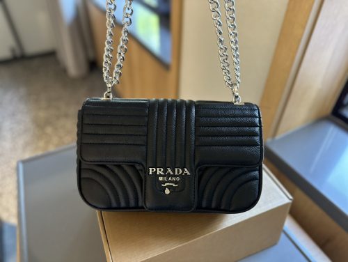 Prada Women Diagramme Leather Shoulder Bag-Black