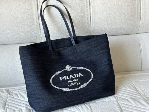 Prada Canapa Tote Bag Handbag Denim Women black with guarantee card