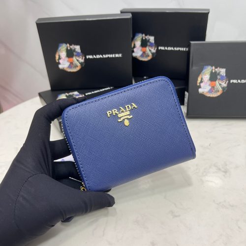 PRADA coin purse wallet 1MM268 Safiano leather Blue Used unisex