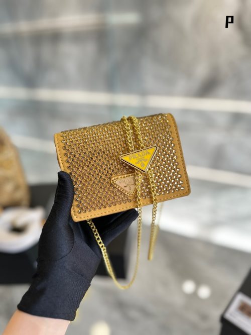 Prada Cardholder with shoulder strap and crystals pineapple yellow