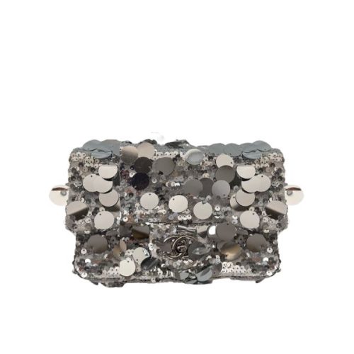 CHANEL SEQUIN MINI FLAP BAG SILVER 19CM