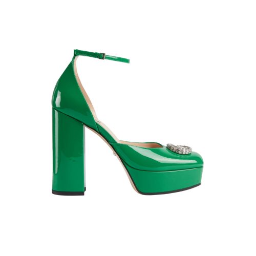 GUCCI WOMEN'S PLATFORM PUMP WITH GREEN DOUBLE G ‎762386 BNC00 3727
