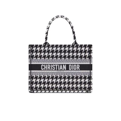 DIOR PERSONALIZED MEDIUM BOOK TOTE BLACK MACRO HOUNDSTOOTH EMBROIDERY/ 36CM M1296ZTQT M911
