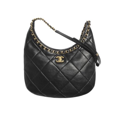 CHANEL HOBO HANDBAG SHINY AND GOLD TONE BLACK 27CM AS5419 B19643 94305