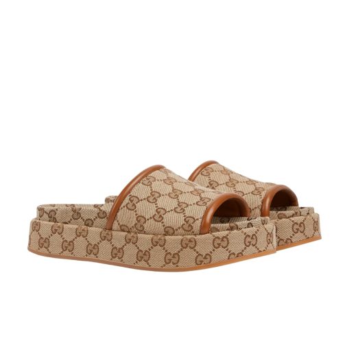 GUCCI WOMEN'S GG PLATFORM SANDAL BEIGE 816797 FAD9C 9745