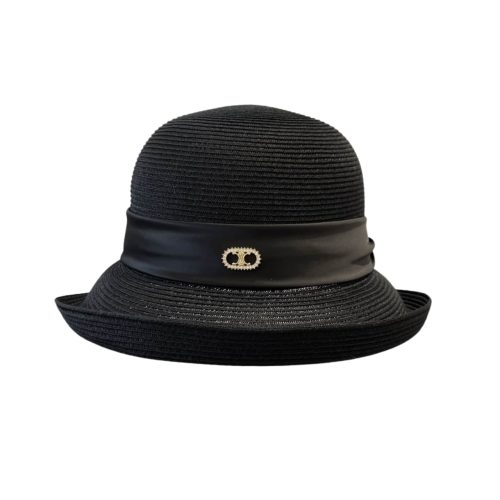CELINE  RAFFIA  CURLED BRIM HAT WITH SATIN BLACK