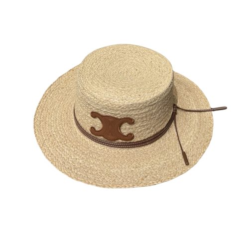 CELINE FLAT CROWN RAFFIA HAT EMBLEM IN BROWN