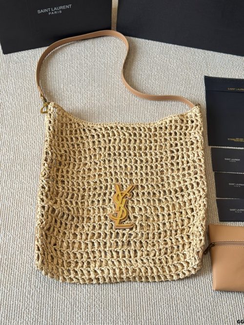 Saint Laurent Summer Vacation Travel Raffia Woven Handbag