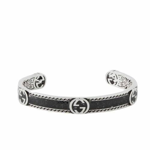 GUCCI CUFF BRACELET INTERLOCKING GG STERLING SILVER BLACK ENAMEL