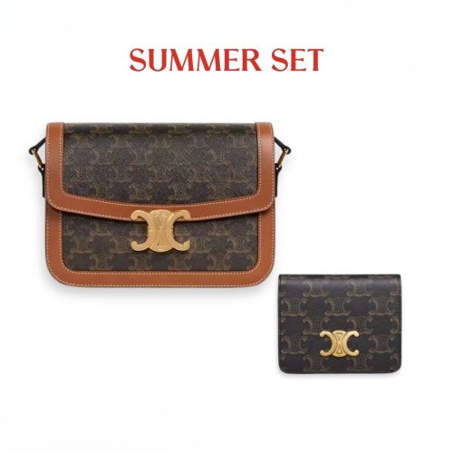 SUMMER SET: CELINE CLASSIQUE TRIOMPHE BAG IN TAN & SMALL TRIOMPHE CANVAS TAN WALLET
