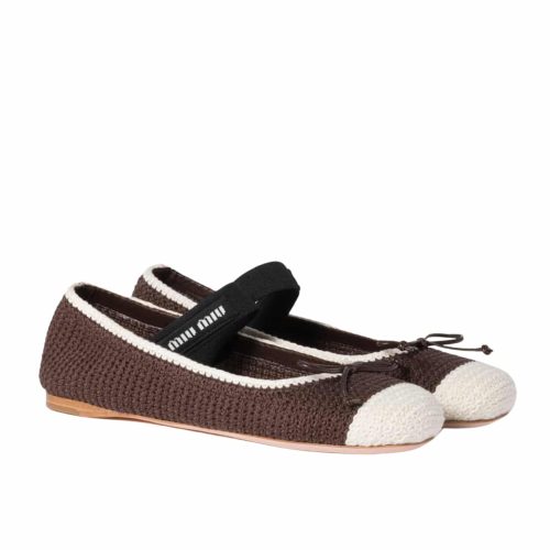 MIUMIU CROCHET KNIT BALLERINA SHOES COCOA IVORY 5F138E 2CQ2 F0CMS F 005