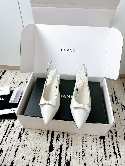 Chanel Ribbon Point Back Open Heels
