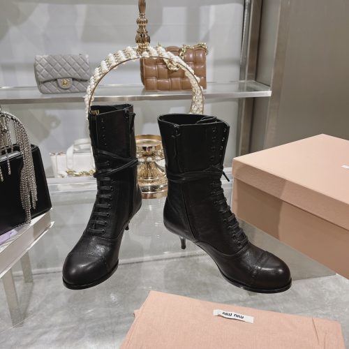Miu Miu 75 Leather Lace-Up Boots