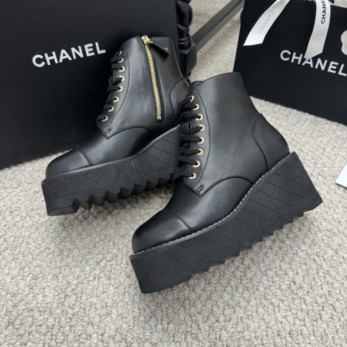 Chanel Calfskin Pearl Cap Toe Ankle Boots