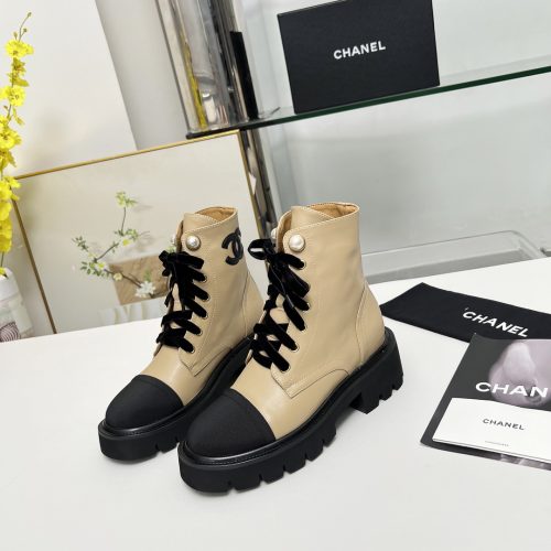 Chanel Leather Boots Beige