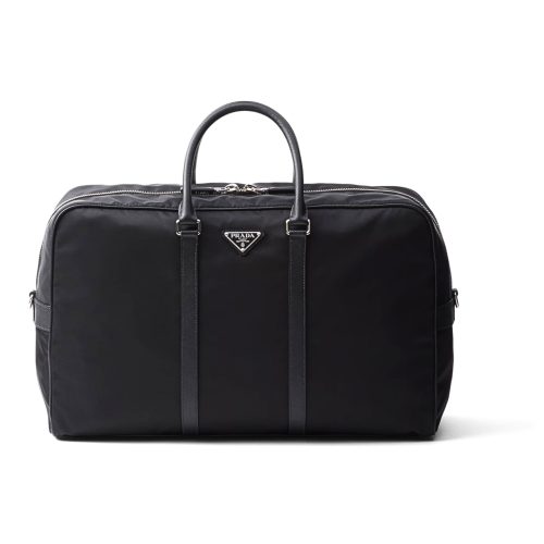 PRADA RE NYLON AND SAFFIANO LEATHER DUFFEL BAG BLACK 50CM 2VC042 2DMH F0002 V OOO