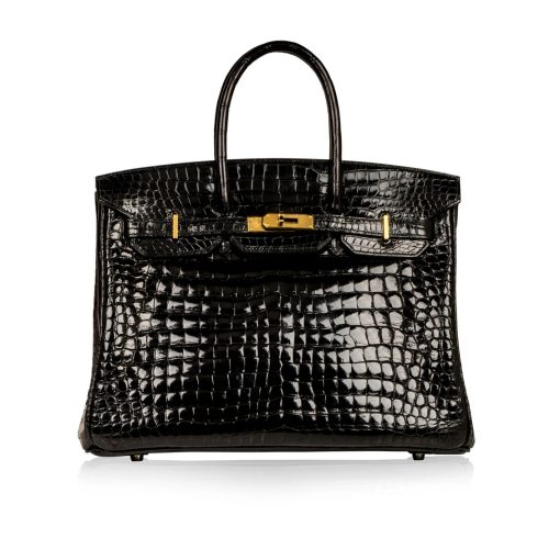 HERMES BIRKIN 35 SHINY POROSUS CROCODILE BLACK NOIR 35CM