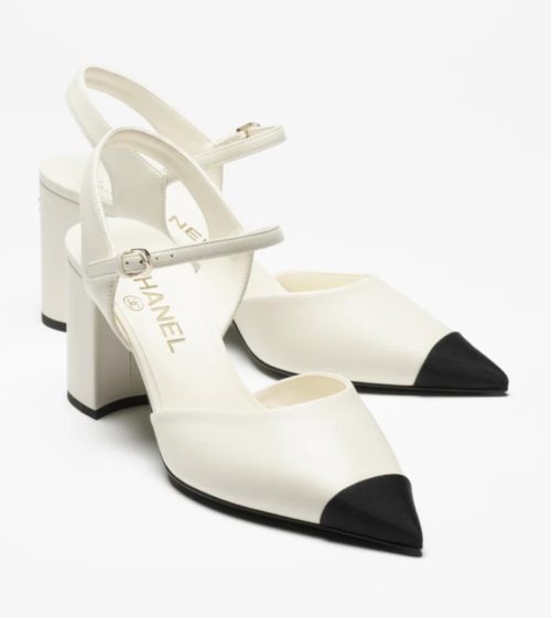 Chanel white slingbacks heels