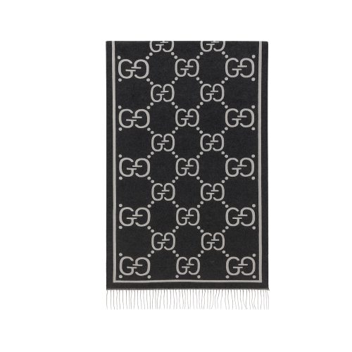 GUCCI GG JACQUARD CASHMERE SCARF BLACK 180CM
