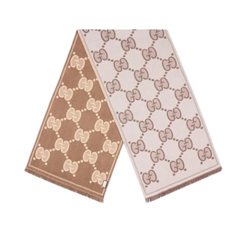 GUCCI GG WOOL JACQUARD SCARF BROWN 180CM