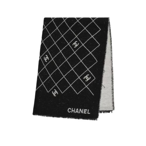 CHANEL 25A QUILTED DOUBLE C SCARF BLACK 180CM