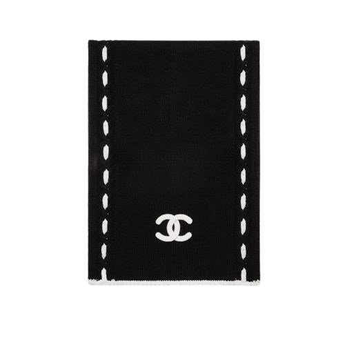 CHANEL CC LOGO CASHMERE SCARF BLACK 180CM