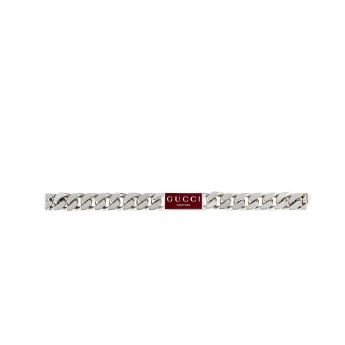 GUCCI STERLING SILVER LOGO BRACELET RED