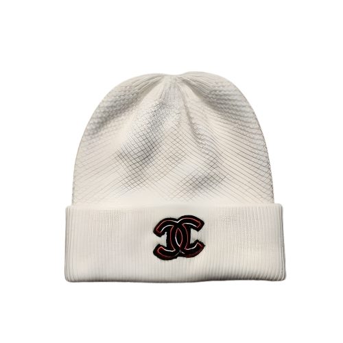 CHANEL CC LOGO CASHMERE BEANIE WHITE