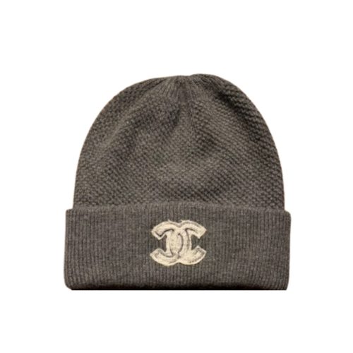 CHANEL CC LOGO CASHMERE BEANIE GRAY