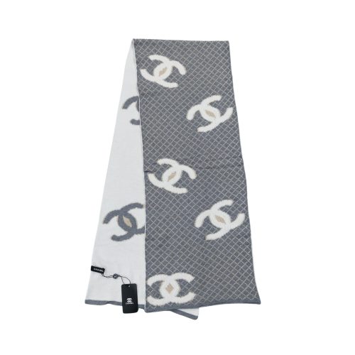 CHANEL SCARF INTERLOCKING CC LOGO GRAY AND WHITE 180CM