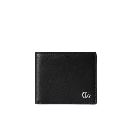 GUCCI GG MARMONT LEATHER BI FOLD WALLET SILVER METAL BLACK 11CM