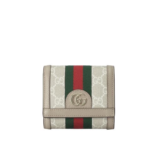 GUCCI OPHIDIA CARD CASE WALLET BEIGE AND WHITE SUPREME 12CM