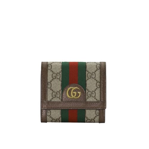 GUCCI OPHIDIA CARD CASE WALLET BROWN SUPREME 12CM