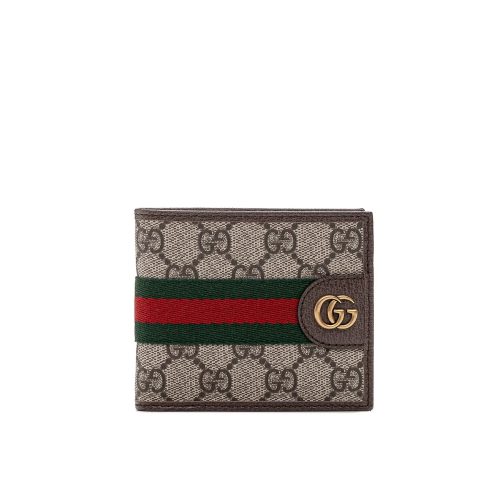 GUCCI OPHIDIA BI FOLD WALLET BEIGE AND DARK BROWN 11CM