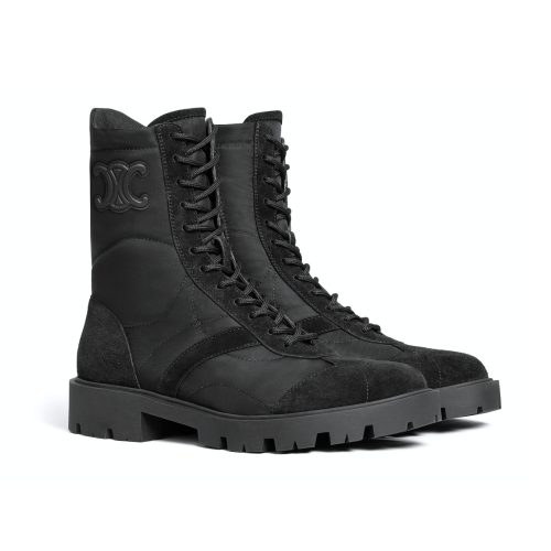 CELINE MARGARET BOOT IN NYLON AND SUEDE BLACK