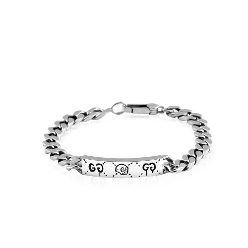 GUCCI GHOST ENGRAVED STERLING SILVER ID BRACELET YBA455321001