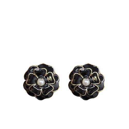 CHANEL CAMELLIA EARRINGS BLACK